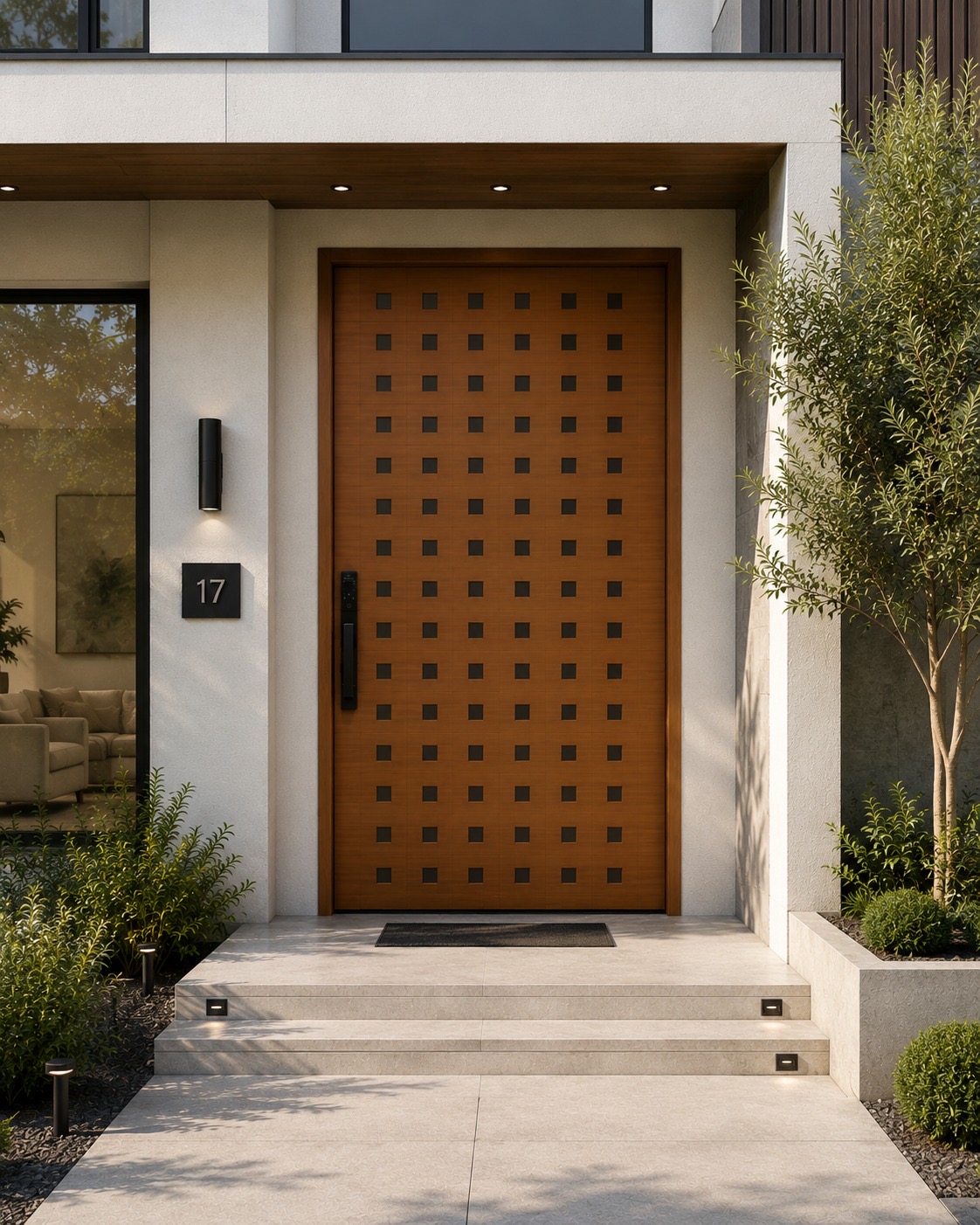 Luxury walnut smart security door with biometric panel